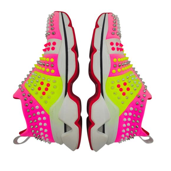 Christian Louboutin Spike Sock Sneaker Pink Yellow White Slip On Size 39 US 9 - Picture 4 of 9